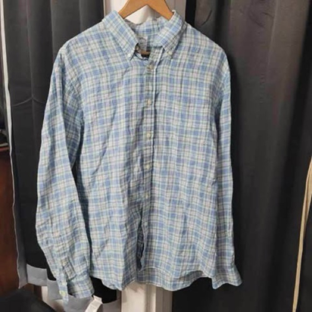 Brooks Brothers Light Blue and White Plaid Button-Down Shirt